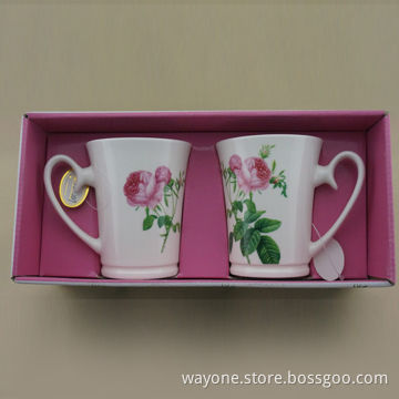 2-piece Set 13oz New Bone Mugs in Display Box, Rose Design for 2014, Ideal for Gifts